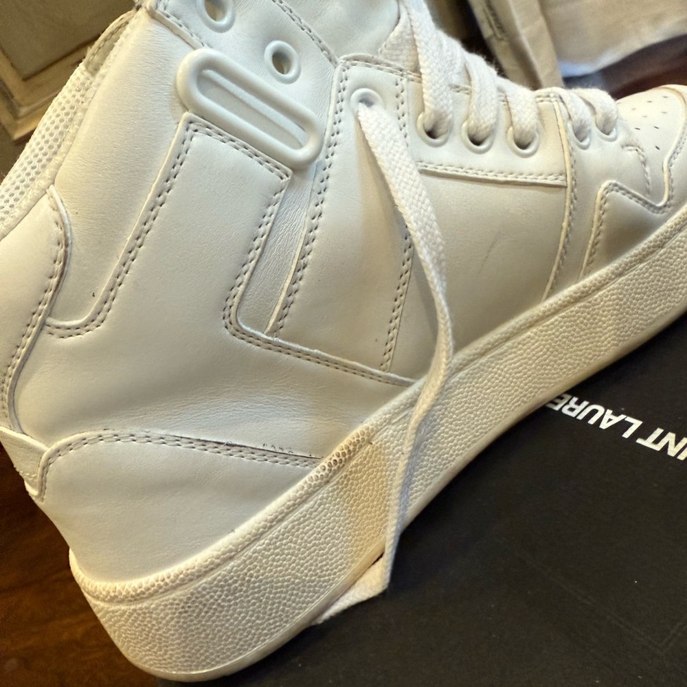 Saint Laurent White Lax distressed Lace-Up Sneakers - Picture 8 of 16